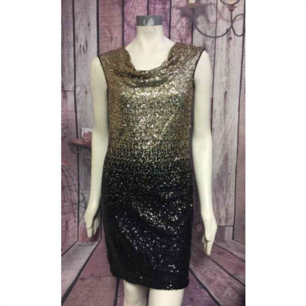 Maia Black Gold Sequin Waterfall Neck Sleeveless